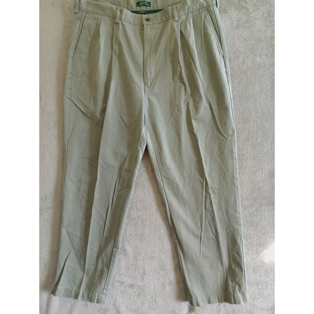 Lauren Ralph Lauren Chino Cotton Pants 40x30 Pleated Green Casual Preppy Vtg 90s